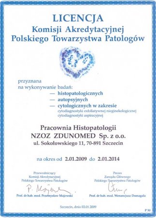 Licencja Komisji Akredytacyjnej Polskiego Towarzystwa Patologów